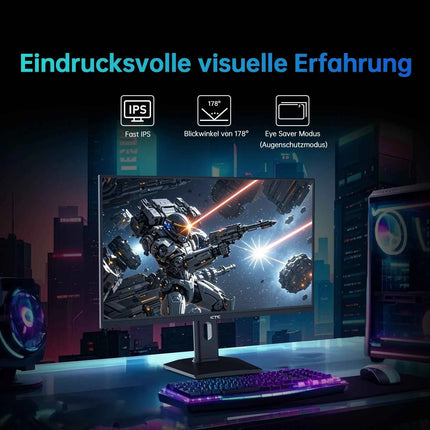 KTC Gaming Monitor 27 Zoll, 2K@180Hz / 144Hz 1440P Monitor mit Fast-IPS Panel, 1ms GtG, HDR 400, Adaptive Sync, 450 cd/m²H27T7