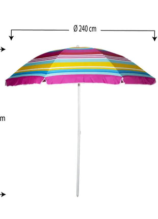 Ombrellone da Spiaggia, Diametro 240 cm con 8 Stecche in Fibra Vetro - Ombrello Mare con Sacca Tracolla - RIGHE MULTICOLOR
