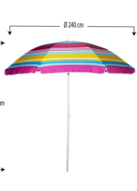 Ombrellone da Spiaggia, Diametro 240 cm con 8 Stecche in Fibra Vetro - Ombrello Mare con Sacca Tracolla - RIGHE MULTICOLOR