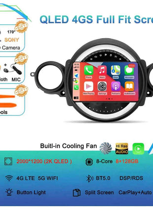 Android16 Radio Qled For BMW MINI Cooper R56 R60 2007 - 2014 Car intelligent systems Navigation GPS Carplay Android auto WIFI+5G