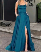 Nuovo per le donne Abito elegante Moda estiva Festa notturna Formale Abito da sera lungo con spalline Abiti da sposa eleganti