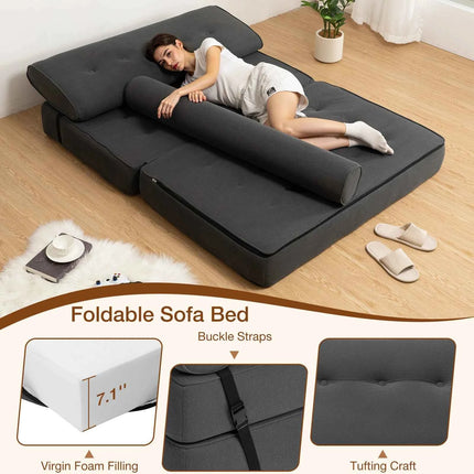 Folding Sofa Bed Sleeper Sofa Chair 3 in 1 Convertible Sofa Bed with 2 Pillows Foldable Couches Mattress with Back Support Floor