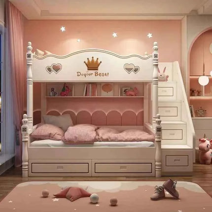Luxury Castle Princess Children Colourful Bunk Beds Kids' Beds Girl Bunk Bed Furniture Sets For Girls Hello Kitty With Slide