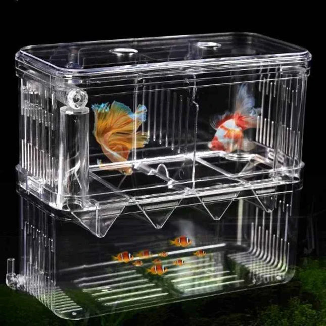 Acrylic 3 Sizes Double-Deck Clear Fish Breeding Isolation Box Hatchery Divider for Shrimp Clownfish Aggressive Fish Injured