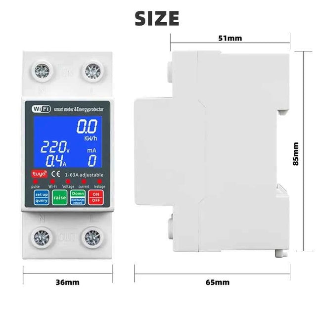 63A 230V WiFi Tuya Smart Earth Leakage Over Under Voltage Protector Relay Device Switch Smart Circuit Breaker APP Control