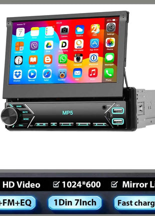 Hikity Multimedia Player Mirror Link 7'' HD Manual Retractable Touchscreen Universal MP5 Car Player BT FM TF Colorful Backlight
