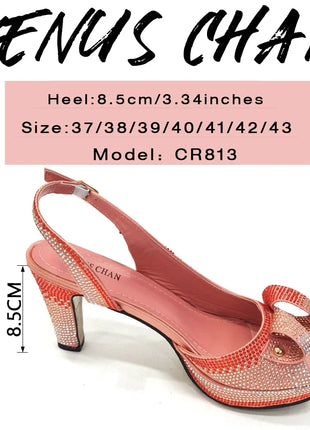 Venus Chan Il più nuovo stile INS color pesca strass eleganti tacchi alti Nigeria design popolare set di scarpe e borse da donna africane