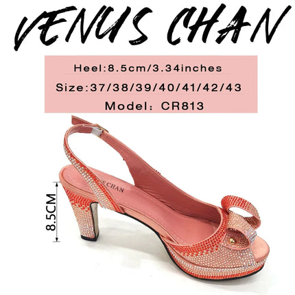 Venus Chan Il più nuovo stile INS color pesca strass eleganti tacchi alti Nigeria design popolare set di scarpe e borse da donna africane