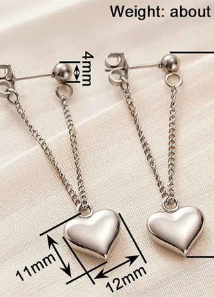 Orecchini Pendenti Huitan in Acciaio Inossidabile per Donne, Design Estetico a Catena con Cuore, Accessori Romantici per Matrimoni e Fidanzamenti, Gioielli di Tendenza