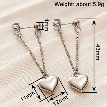 Orecchini Pendenti Huitan in Acciaio Inossidabile per Donne, Design Estetico a Catena con Cuore, Accessori Romantici per Matrimoni e Fidanzamenti, Gioielli di Tendenza