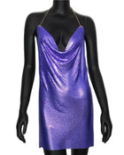 2023 Sexy Clubwear Backless Sequin Short Dress for Women Cocktail Metallic Split Mesh Harness Body Chain Club Low Cut Mini Dress