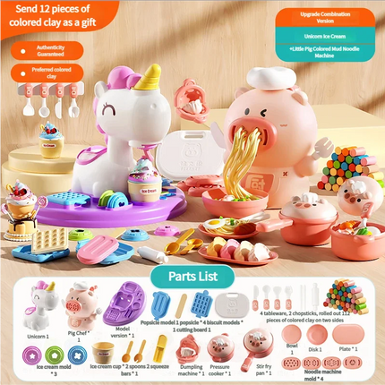 Set di pasta modellabile a forma di unicorno, macchina per gelato e pasta, strumenti per argilla fai da te, non tossici, giocattoli educativi Montessori per bambini e bambine
