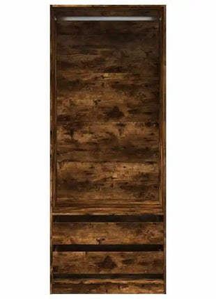 Armadio in legno ingegnerizzato di rovere affumicato 80x50x200 cm, Armadio alto con ripiani e asta appendiabiti per camera da letto