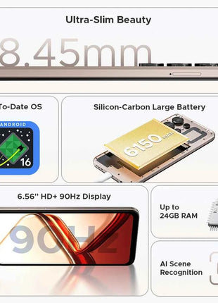 DOOGEE Note56 X 5G Mobile Phone 8.45mm Slim Body 6.56" 90Hz Screen Android 16 6150mAh Battery Al Scene Recognition Smartphone