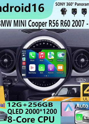 Android16 Radio Qled For BMW MINI Cooper R56 R60 2007 - 2014 Car intelligent systems Navigation GPS Carplay Android auto WIFI+5G