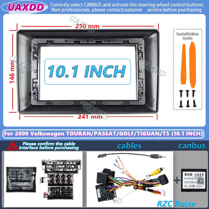 UAXDD Android pannello telaio auto per il 2009 VW TOURAN PASSAT GOLF TIGUAN T5 9 10 POLLICI cavo cablaggio video decodificatore navigazione canbus