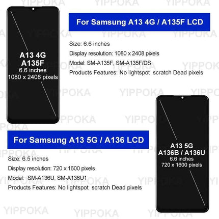 IPS Per Samsung Galaxy A13 5G A136 A136U1 Display LCD Touch Screen Per Samsung A13 A135F LCD A135F SM-A135M Sostituzione Dello Schermo