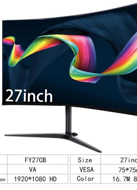 27 Inch Curved Monitor 75Hz 2ms Desktop PC Lcd FHD Computer Display Gaming IPS Panel Screen LED 1080P Desktop Display
