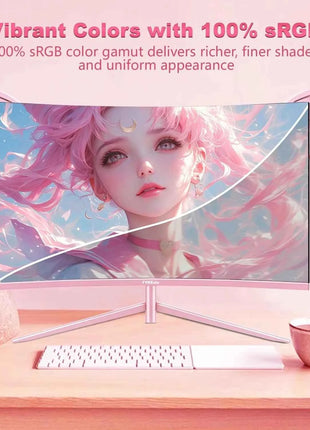 FYHXele 27" Pink Girl curved screen Borderless Gaming office Display FHD/QHD 165HZ VA VESA Low Blue Light&Flicker-Free Monitor