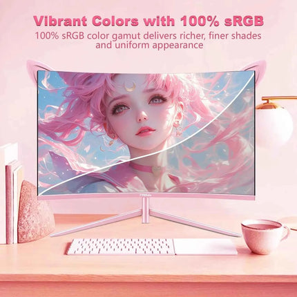 FYHXele 27" Pink Girl curved screen Borderless Gaming office Display FHD/QHD 165HZ VA VESA Low Blue Light&Flicker-Free Monitor