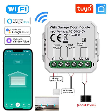 Tuya Mini WiFi Garage Door Opener Smart Life App Remote Voice Control Gate Door Switch module Works with Alice Alexa Google Home