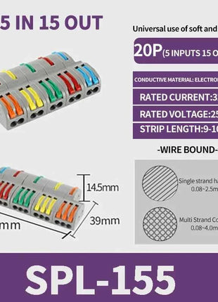 1 In Multiple Out Push-in Electrical Wire Connector Terminal Block Universal Fast Wiring Cable Connectors For Cable Connection