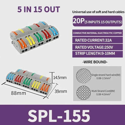 1 In Multiple Out Push-in Electrical Wire Connector Terminal Block Universal Fast Wiring Cable Connectors For Cable Connection
