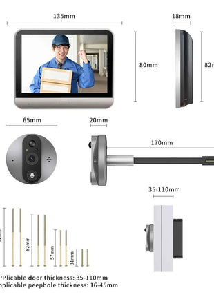Yuezhe Tuya 3MP Spioncino Smart wifi campanello con fotocamera 4.3 pollici 1080P Eye 5000mAh PIR Allarme di movimento Alexa Bell per la casa