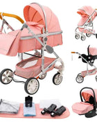 Multifunction 3 in 1 Baby Stroller with Car Seat and Sleeping Basket Baby Pram Lightweight Infant Pushchair Compact Folding Pram