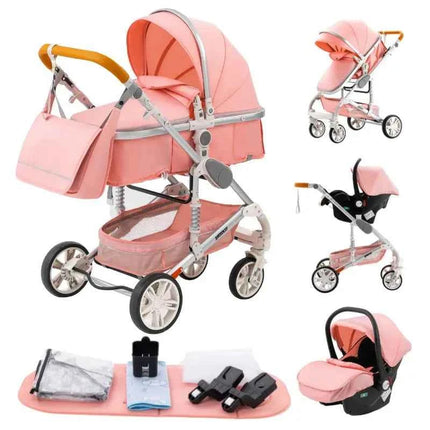 Multifunction 3 in 1 Baby Stroller with Car Seat and Sleeping Basket Baby Pram Lightweight Infant Pushchair Compact Folding Pram