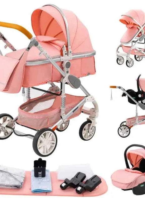 Multifunction 3 in 1 Baby Stroller with Car Seat and Sleeping Basket Baby Pram Lightweight Infant Pushchair Compact Folding Pram