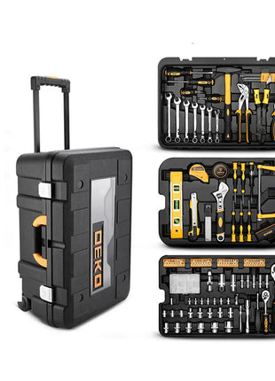 DEKO 258pcs Set di attrezzi manuali fai da te per la casa cassetta portautensili professionale a tre strati con rotelle portatile