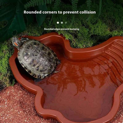 〔CC55〕Reptiles Water Dish With Anti-Slip Imitation Rock Ladders Food Water Bowl For Turtle Lizards Gecko Small Pet Supplies
