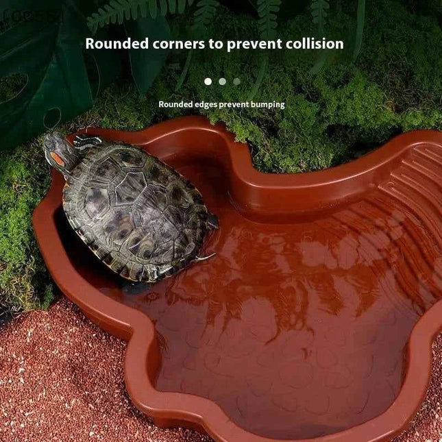 〔CC55〕Reptiles Water Dish With Anti-Slip Imitation Rock Ladders Food Water Bowl For Turtle Lizards Gecko Small Pet Supplies