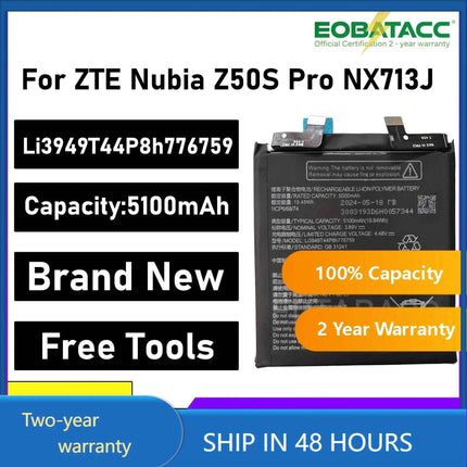 New Li3949T44P8h776759 5100mAh Battery for ZTE Nubia Z50S Pro NX713J Mobile Phone 1ICP6/68/74 Mobile Phone Batteries+Free Tools