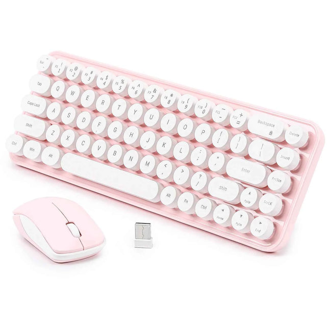 MIKIBY i68 Yellow Wireless Keyboard and Mouse Combo, 2.4G Retro Style Keyboard with Round Keycaps, Lightweight Membrane Keyboard