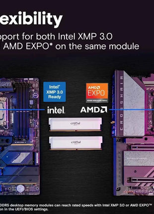 Crucial Pro DDR5 RAM 16GB/2x16GB, CL36 6000MHz, Overclocking Desktop Gaming Memory, Intel XMP 3.0 & AMD Expo Compatible, White
