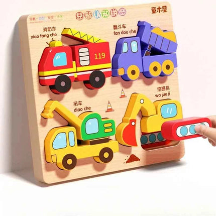Montessori Cartoon 3D Wooden Puzzle Animal Traffic Jigsaw Toys for Kids Early Learning Educational Cognitive Game Children Gifts