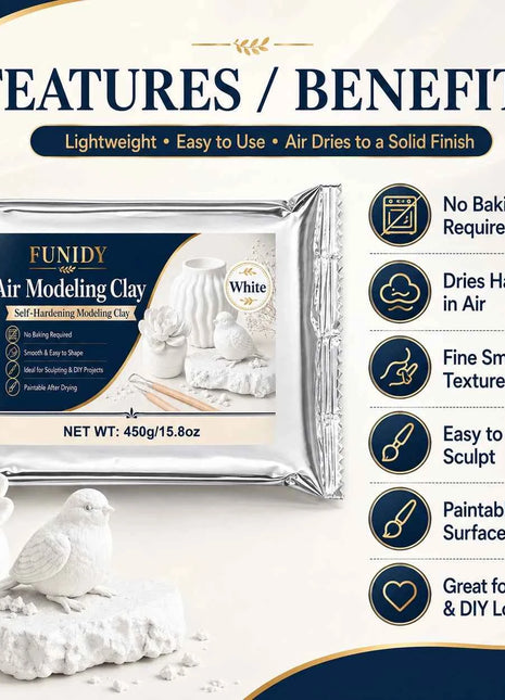 Argilla ad Asciugatura all'Aria 450g, Morbida Argilla Modellabile Autoindurente per Ceramica, Scultura, Progetti Artistici e Artigianali per Principianti