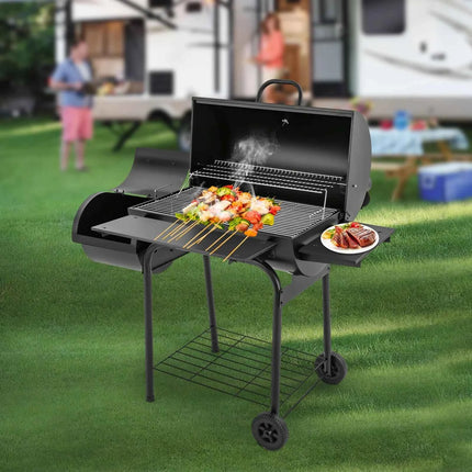 Outdoor Charcoal Grill Freestanding Charcoal Grill with Lid and Wheels Black Charcoal Grill for Garden Camping 147*70*126cm