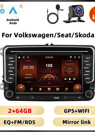 Podofo 6 + 128G 7 ''Car Stereo For VW/PASSAT/CADDY/POLO/BEETLE Multimedia Player Carplay Android Auto Type-C WIFI GPS Car Audio