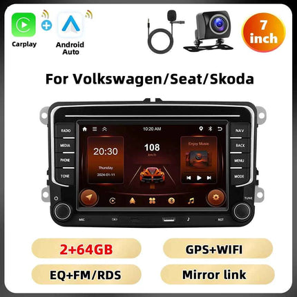 Podofo 6 + 128G 7 ''Car Stereo For VW/PASSAT/CADDY/POLO/BEETLE Multimedia Player Carplay Android Auto Type-C WIFI GPS Car Audio