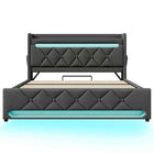 KOMHTOM Double Bed Linen With USB Type C Port 360 Surround LED Function Hydraulic Storage Without Mattress