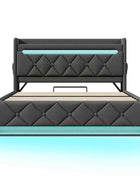 KOMHTOM Double Bed Linen With USB Type C Port 360 Surround LED Function Hydraulic Storage Without Mattress