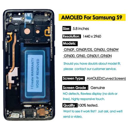 Sostituzione AMOLED OEM per SAMSUNG Galaxy S9 G960N, G960F/DS, G960U Display LCD Touch Schermo curvo Digitizer Assembly Repair