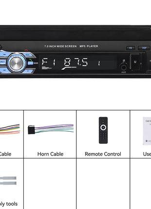 Hikity Car Radio 1DIN 7 inch HD Retractable Touch Screen MP5 Multimedia Player BT FM SD EQ USB AUX Stereo Audio Remote Control