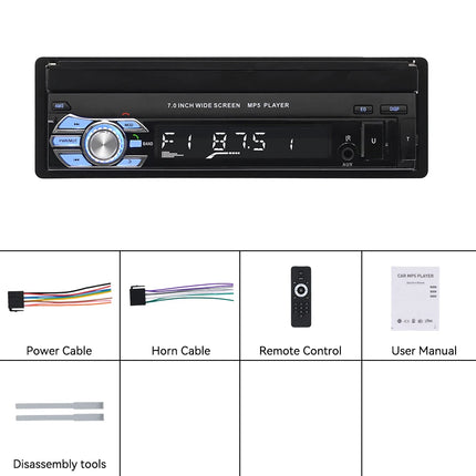 Hikity Car Radio 1DIN 7 inch HD Retractable Touch Screen MP5 Multimedia Player BT FM SD EQ USB AUX Stereo Audio Remote Control