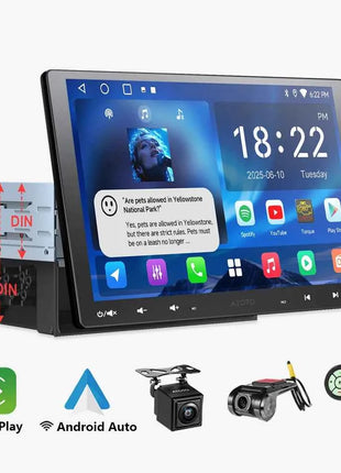 10 inch Android Car Stereo Single 1 Din Retractable Screen Apple CarPlay Android Auto 1Din Car Bluetooth Radio Head Unit