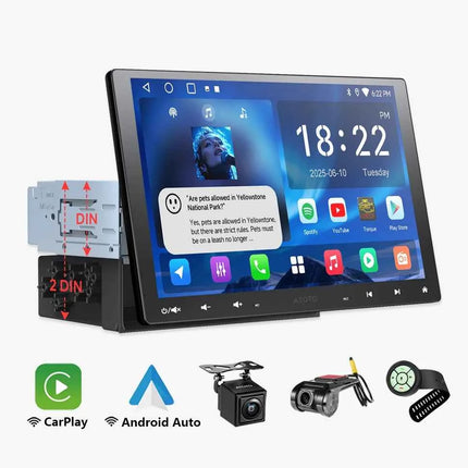 10 inch Android Car Stereo Single 1 Din Retractable Screen Apple CarPlay Android Auto 1Din Car Bluetooth Radio Head Unit