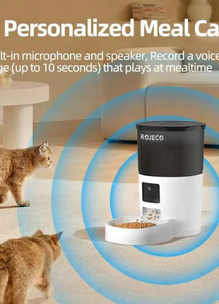 ROJECO Automatic Cat Feeder With Camera Video Cat Food Dispenser Pet Smart Voice Recorder Remote Control Auto Feeder For Cat Dog